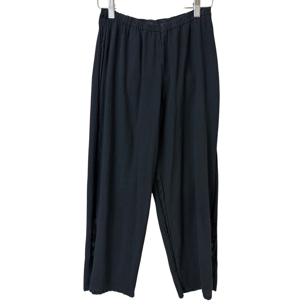 Oh My Gauze Black Stretchy Waist Cropped Pants Decorative Holes Size Med